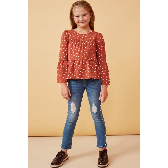 HAYDEN Sydney Rose Tiered Puff Shoulder Top with Hearts and Bell Sleeves Small - Picture 3 of 5